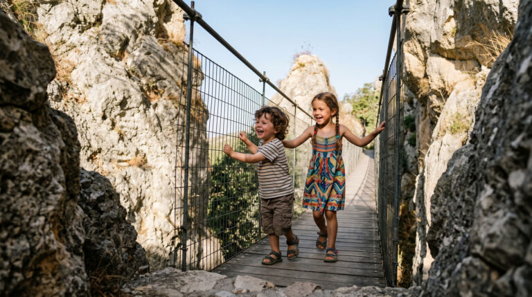 Die Hängebrücke im Parque Periurbano de Zuheros – das Highlight für Kinder ab 6 Jahren auf einer Andalusien-Reise.